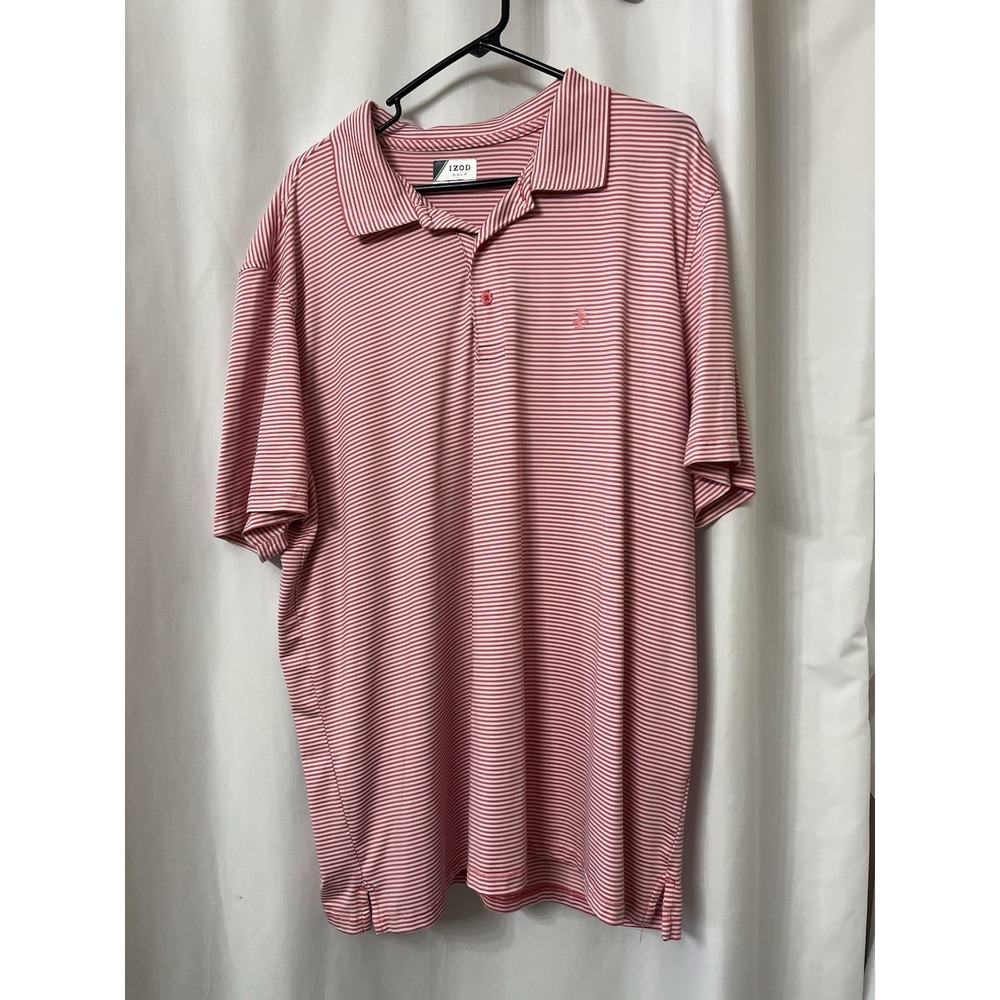 IZOD Golf Men's Polo Shirt Short Sleeve Size XXL  Pink and‎ White Travel (D7)
